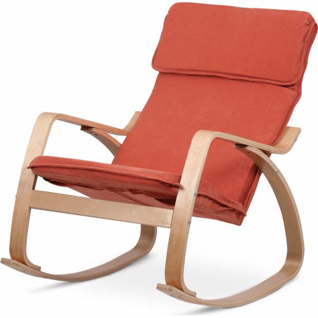 Houpací relaxační křeslo, potah látka terracotta, ohýbaná překližka, moření v přírodním odstínu QR-21 NAT Art