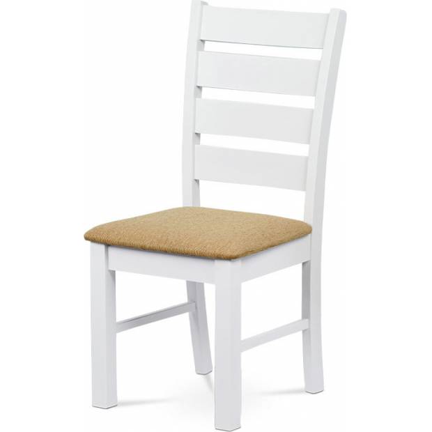 Jídelní židle, masiv kaučukovník, látkový potah v pískové barvě, bílý matný lak WDC-181 WT Art