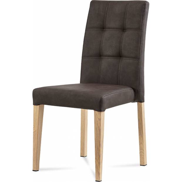Jídelní židle, hnědá látka v dekoru broušené kůže, kovová podnož, 3D dekor dub WE-9091 BR3 Art