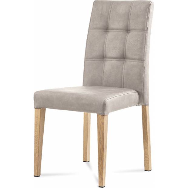 Jídelní židle, lanýžová látka v dekoru broušené kůže, kovová podnož, 3D dekor dub WE-9091 LAN3 Art