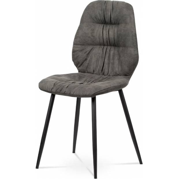 Jídelní židle, potah šedá látka v dekoru vintage kůže, kovová podnož, černý matný lak AC-1127 GREY3 Art