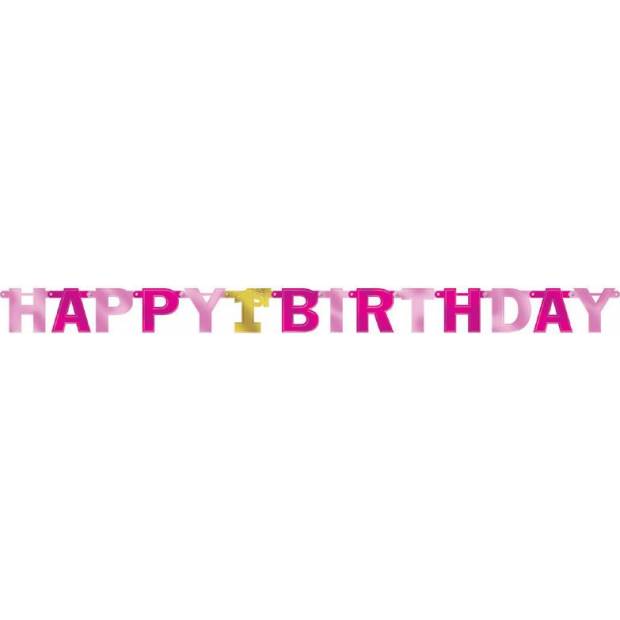 Girlanda happy birthday růžová 227x15,8cm - Amscan