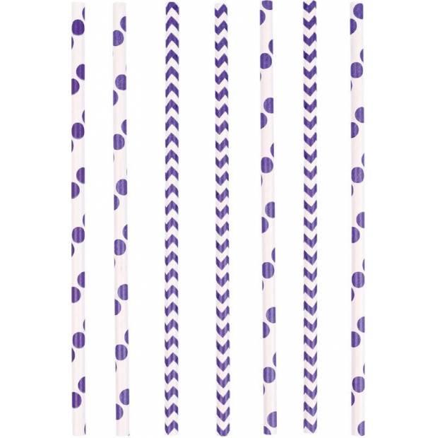 Brčka papírové 24ks fialové, bílé 19,7cm - Amscan
