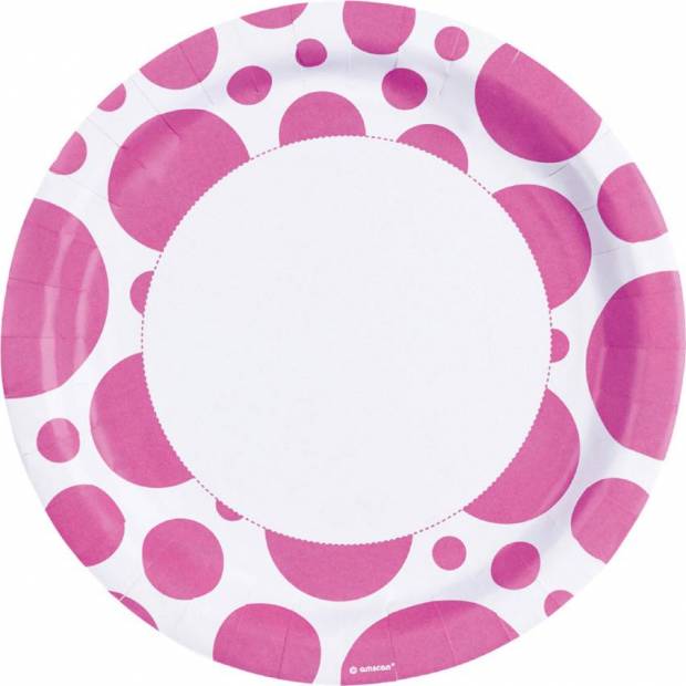 Papírový talíř 8ks růžový s puntíky 22,8cm - Amscan