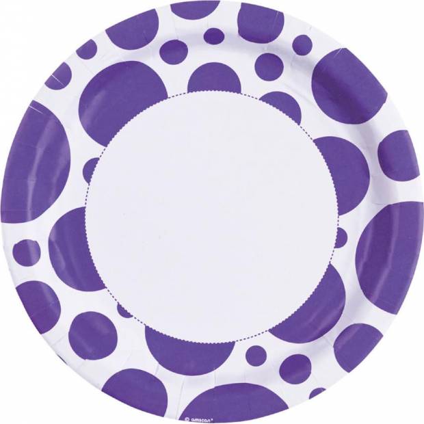 Papírový talíř 8ks fialové puntíky  22,8cm - Amscan