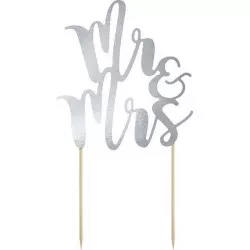 PartyDeco zapichovací dekorace na dort stříbrná Mr&Mrs KPT10-018M dortis