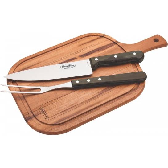 Nůž a vidlička na porcování masa s prkýnkem - Tramontina