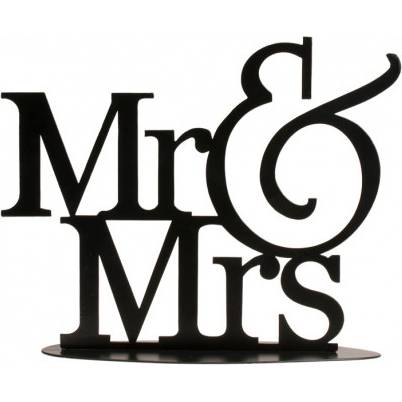 Plechový nápis na dort černý Mr. and Mrs. - Dekora