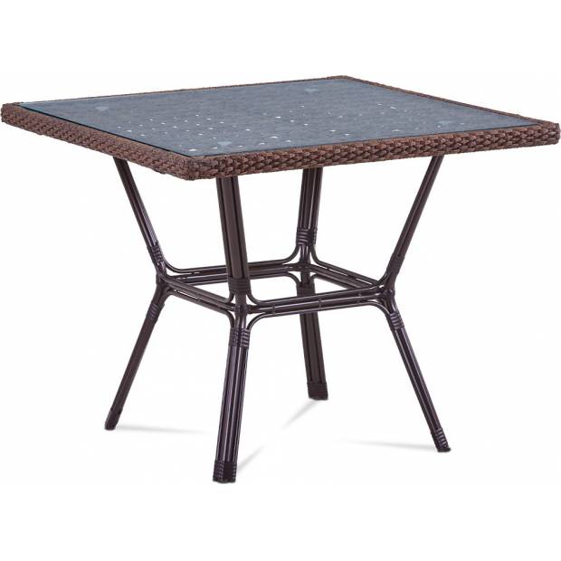 Zahradní stůl, sklo, hnědý umělý ratan, kov, hnědočerný lak AZT-121 BR Art