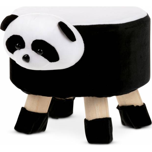 Taburet - panda, kombinace černé a bílé látky mikroplyš, nohy masiv kaučukovník