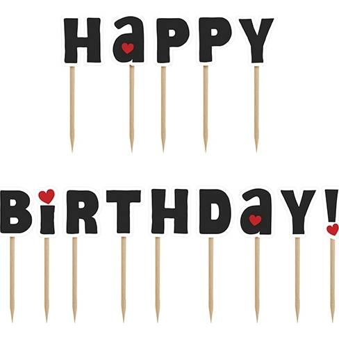 PartyDeco zapichovací dekorace na dort a muffiny Happy Birthday KPM8 dortis