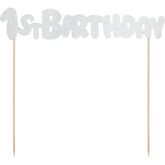 PartyDeco zapichovací dekorace na dort stříbrná 1st Birthday KPT33-018B dortis