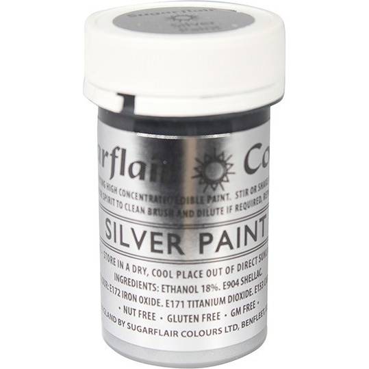 Tekutá glitterová barva Sugarflair (20 g) Silver Paint T307 dortis