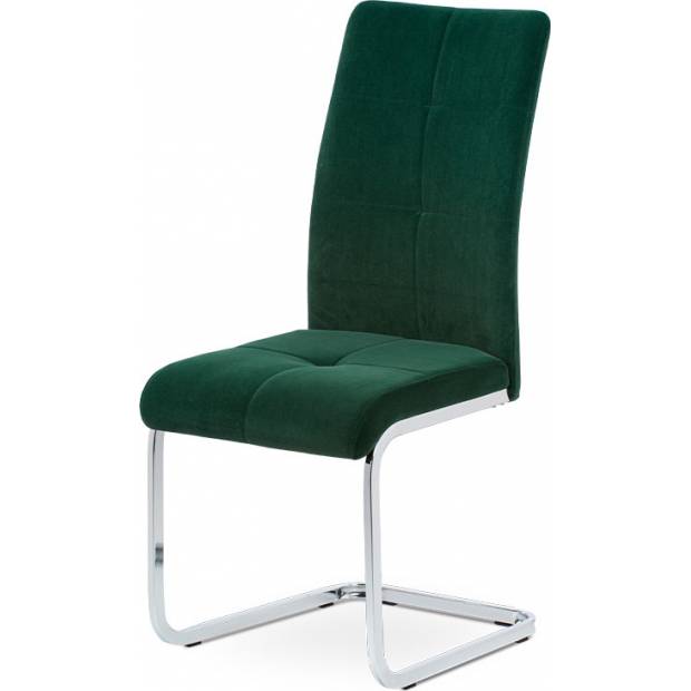 Jídelní židle, potah lahvově zelená sametová látka, kovová pohupová chromovaná p DCL-440 GRN4 Art