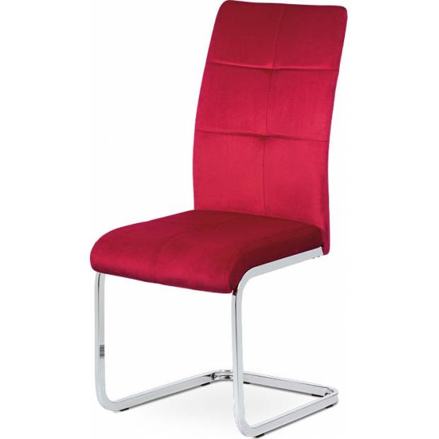 Jídelní židle, červená sametová látka, kovová pohupová chromovaná podnož DCL-440 RED4 Art
