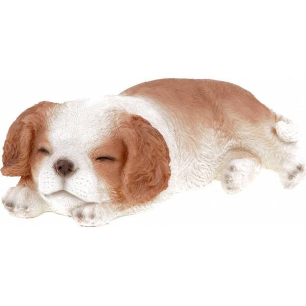 Královský psík v hnědobílé barvě,  ležící, polyresinová dekorace ZP2207 Art