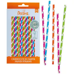 Papírová brčka 80ks barevná mix s puntíky - Decora