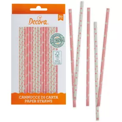 Papírová brčka 80ks růžová - Decora