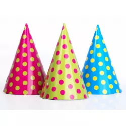 Párty čepičky barevné s puntíky 6ks 16cm - PartyDeco