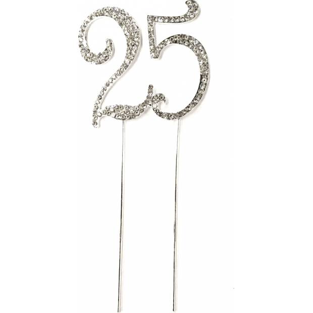 Zapichovací dekorace Číslo 25 stříbrné 7 cm RCTT150 dortis