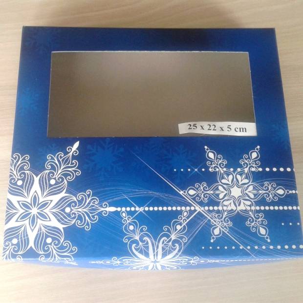 Vánoční krabice na cukroví modrá 25 x 22 x 5 cm - dortis