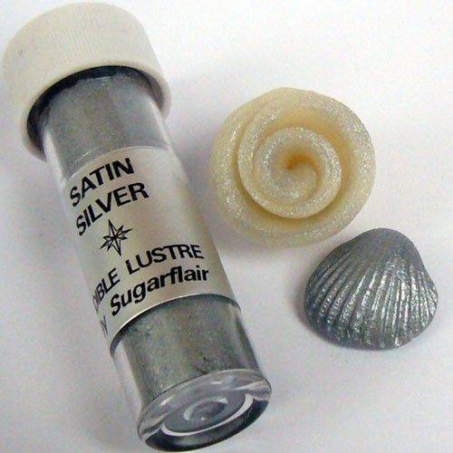 Jedlá prachová perleťová barva Sugarflair (2 g) Satin Silver 874 dortis