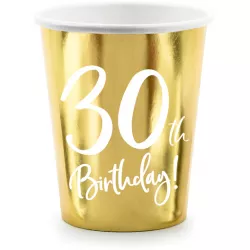 Papírové kelímky zlaté narozeninové 30 let - 220ml 6ks - PartyDeco