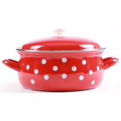 Smaltovaný rendlík s poklicí BÍLÝ PUNTÍK 24 cm, 4,5 l - Belis