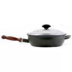 Smaltovaná pánev BSE s odnímatelným dř. držadlem a skl. poklicí 26 cm - Belis