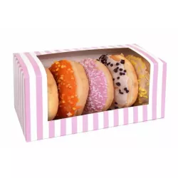 Krabička na donuty 1ks růžovo bílá 185x95x90mm - House of Marie