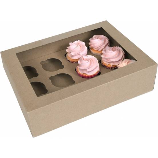Papírová krabička 12ks Kraft papír s OKNEM, 12 cupcake - House of Marie