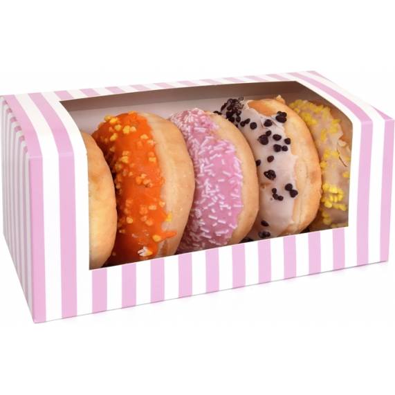 Krabička na donuty 1ks růžovo bílá 185x95x90mm - House of Marie