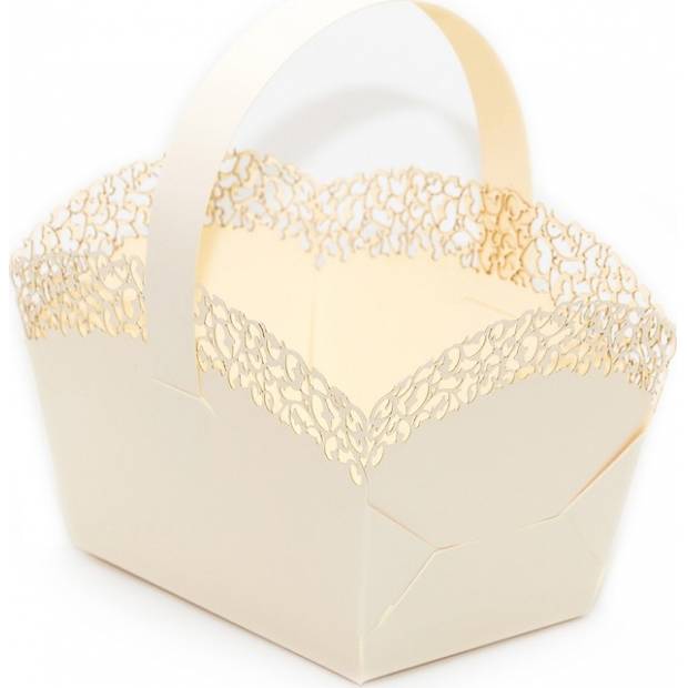 Svatební košíček na cukroví zlatý s krajkou (10 x 6,7 x 8 cm) KOS977-04 dortis
