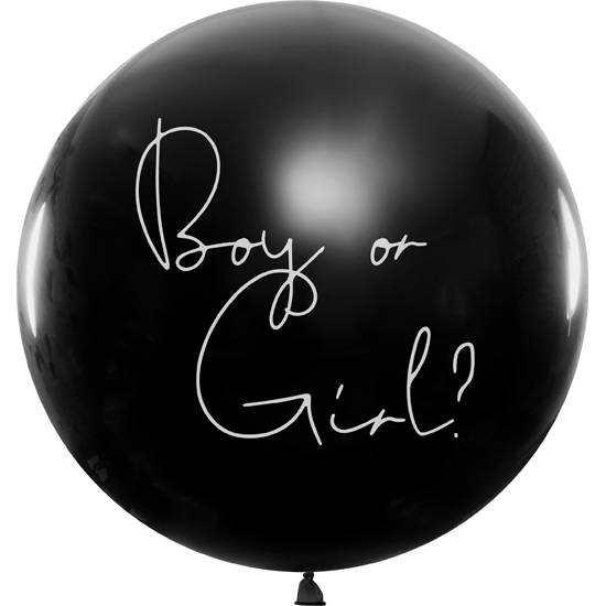 Černý balonek holka nebo kluk, modré konfety 1m - PartyDeco