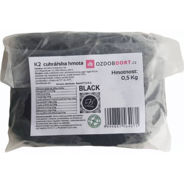 Potahovací hmota K2 na dorty 0,5kg černá - K2