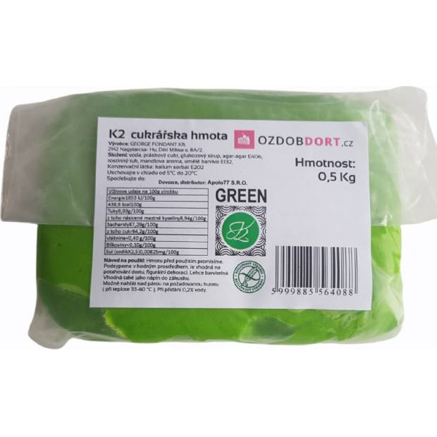 Potahovací hmota K2 na dorty 0,5kg zelená - K2