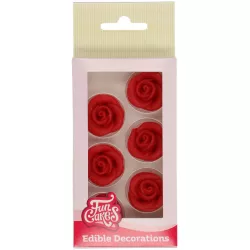 Cukrové zdobení 6ks červené růže - FunCakes