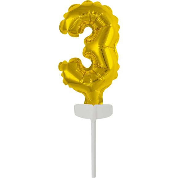 Fóliový balónek zlatý mini - zápich do dortu číslo 3 - Amscan