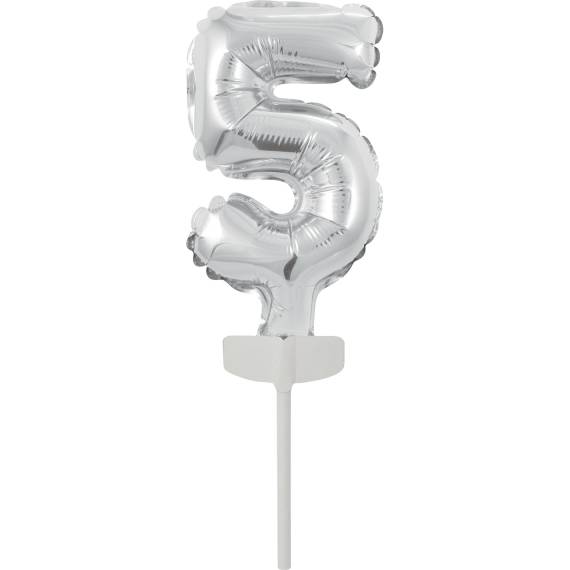Fóliový balónek stříbrný mini - zápich do dortu číslo 5 - Amscan