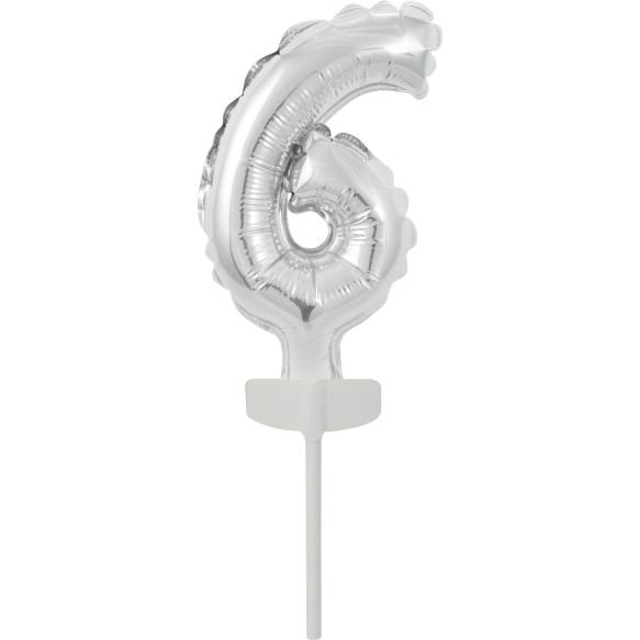 Fóliový balónek stříbrný mini - zápich do dortu číslo 6 - Amscan