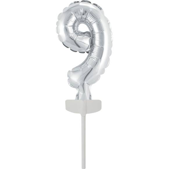 Fóliový balónek stříbrný mini - zápich do dortu číslo 9 - Amscan