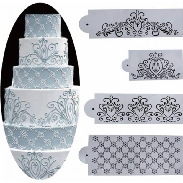 Stencil šablona romantic ornament 4ks - Cakesicq