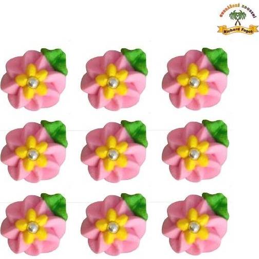 Cukrová dekorace květy růžové se žlutým středem na platíčku 9ks - Fagos