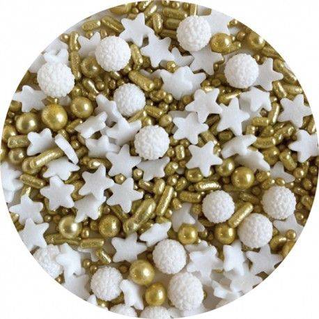 Cukrové zdobení hvězdičky 60g zlato bílé zdobení - Dekor Pol