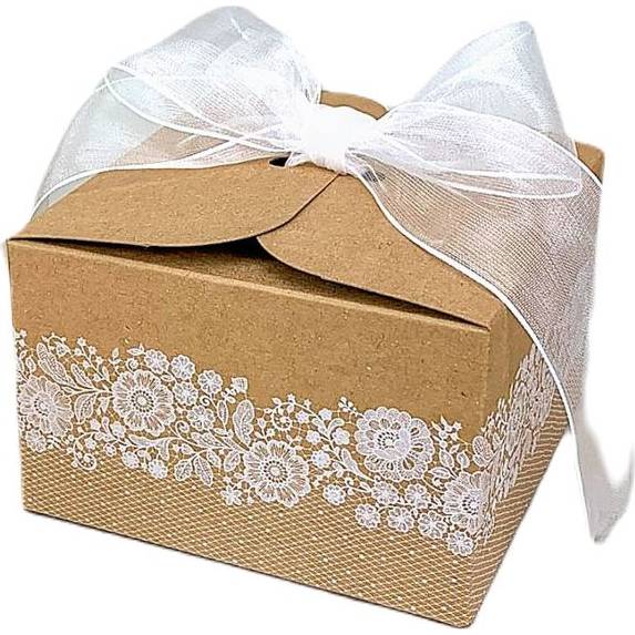 Svatební krabička na výslužku s krajkou 110 × 110 × 70 mm 8ks - Goldpress