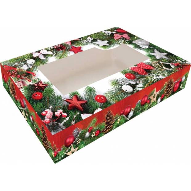 Krabička na cukroví skládací s okénkem 36x22x5cm 1ks vánočí větvičky - Alvarak