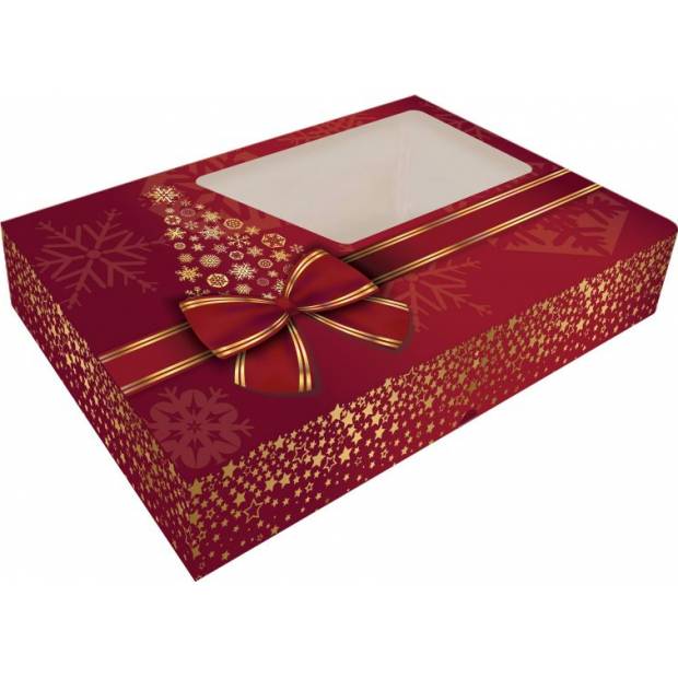 Krabička na cukroví skládací s okénkem 36x22x5cm 1ks vánoční stromeček - Alvarak