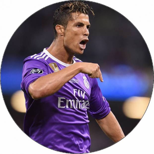 Jedlý papír Cristiano Ronaldo ve fialovém dresu 19,5 cm