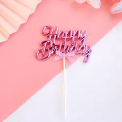 Zápich do dortu Happy Birthday růžový 11x8 cm - Cakesicq