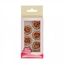 Marcipánová dekorace bronzově zlaté růže 6ks 2,5cm - FunCakes